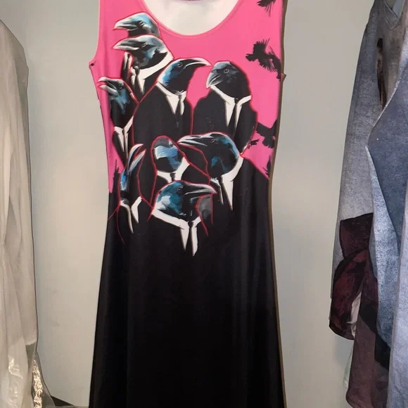 black milk x lora zombie collaboration pink and black birds dress size S - Picture 3 of 4